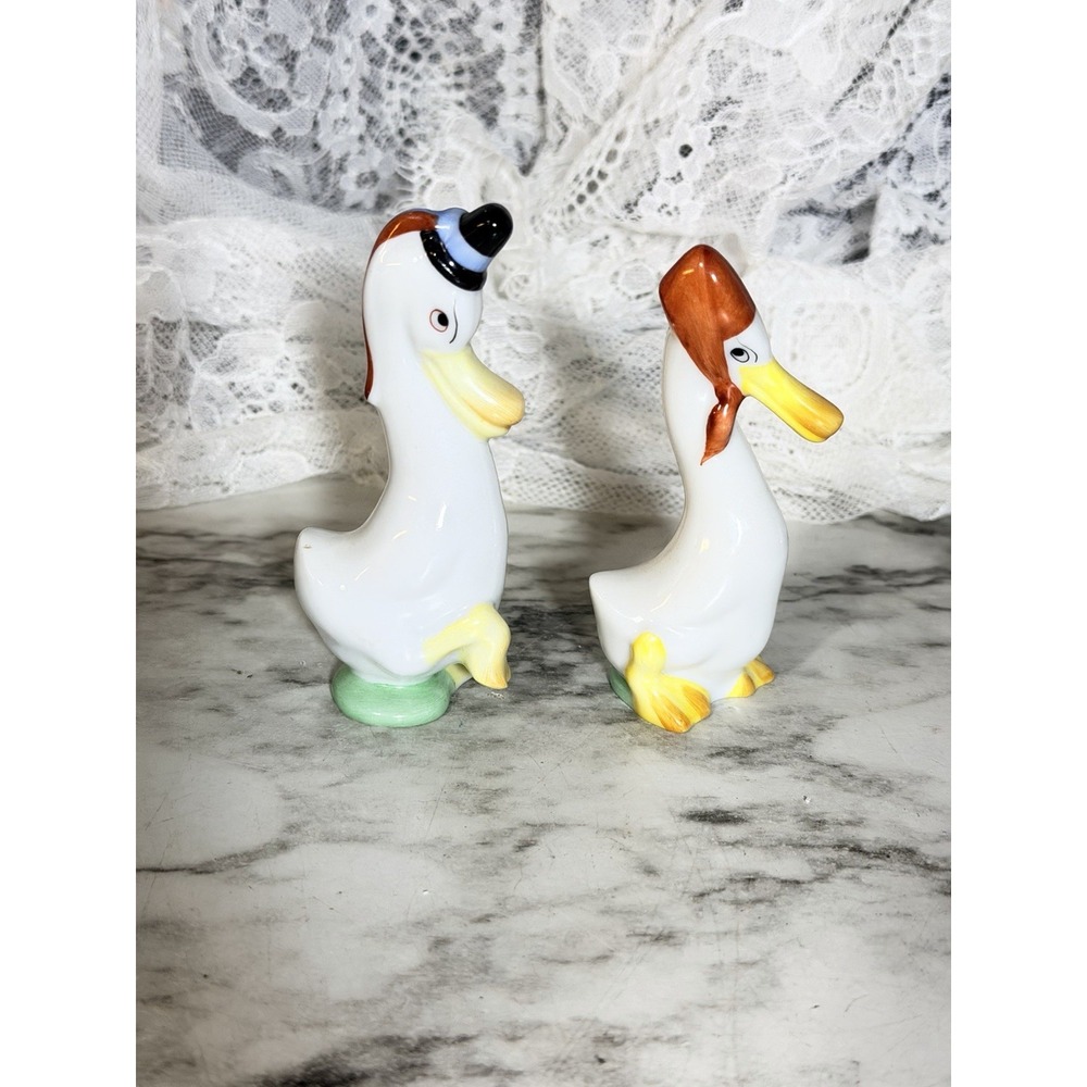 Herend Duck Couple Pair Pipe Hat Scarf Bonnet Vtg Set of 2 Mint (A3169)